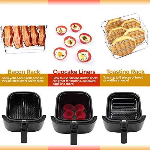 Nuwave 6 Qt Air Fryer Accessories 6 Silicone Egg Liners, A Stainless Steel Toaster Rack And A Stainless Steel Bacon Rack (Breakfast Kit) #TOP2