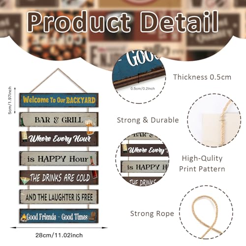Image of HPNIUB Welcome to Our Backyard Bar Signs, Outdoor Welcome Plaque for Porch Home Garden Patio Deck Wall Decor, Funny Rules Gift for Father's Day Neighbors Friends Party, Summer Night Party Decorations