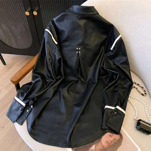 Veste bomber surdimensionnee similicuir retro Y2K fermeture zippee