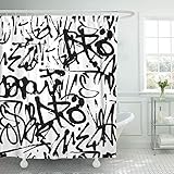 Emvency Shower Curtain Print 66x72 Graffiti with Abstract Tags Letters Without Meaning Hand Drawing Street Retro Old School Black Polyester Fabric Bathroom Set with Hooks