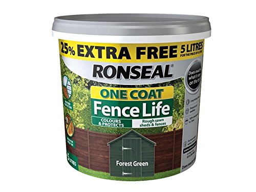 Ronseal RSLFLFGN4LAV One Coat Fence Life Forest Green New 4 Litre +25%