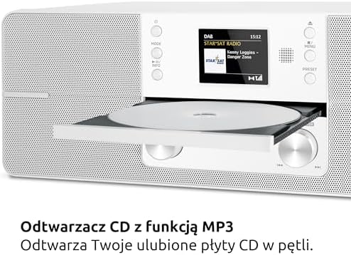 TechniSat DIGITRADIO 371 CD BT - Stereofoniczne radio cyfrowe (DAB+, FM, odtwarzacz CD, Bluetooth, kolorowy wyświetlacz, USB, AUX, gniazdo słuchawkowe, budzik, 10 W, pilot zdalnego sterowania) biały