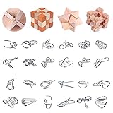 Brain Teasers Wooden and Metal Puzzles 28Pcs Unlock Interlock 3D Brain Puzzle Games IQ Test Toys Brain Teaser Toy for Kids Adults