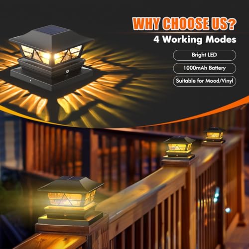 Viewsun Solar Post Lights Outdoor Waterproof RGB Color Changing Modes Fence Post Cap Lights, Deck Post Lights Solar Powered for 4x4 5x5 6x6 Wooden or Vinyl Yard Garden Patio Decor, Black(8 Pack) by Viewsun - Image 4