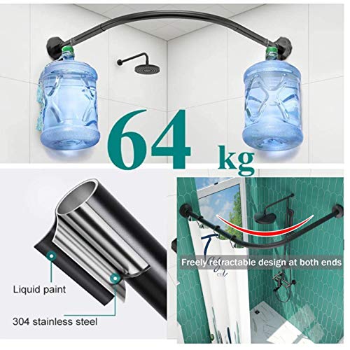 Barre de douche noire courbée en L extensible 70-95cm en acier inoxydable - 3