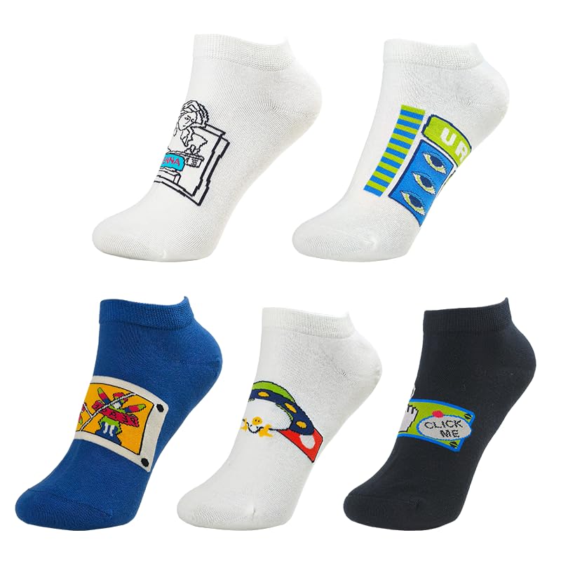 No Show Socks Fashion Patterned Casual Low Cut Ankle Socks for Men 5 Pairs Gift Box Pack-Cool & Funny Gifts