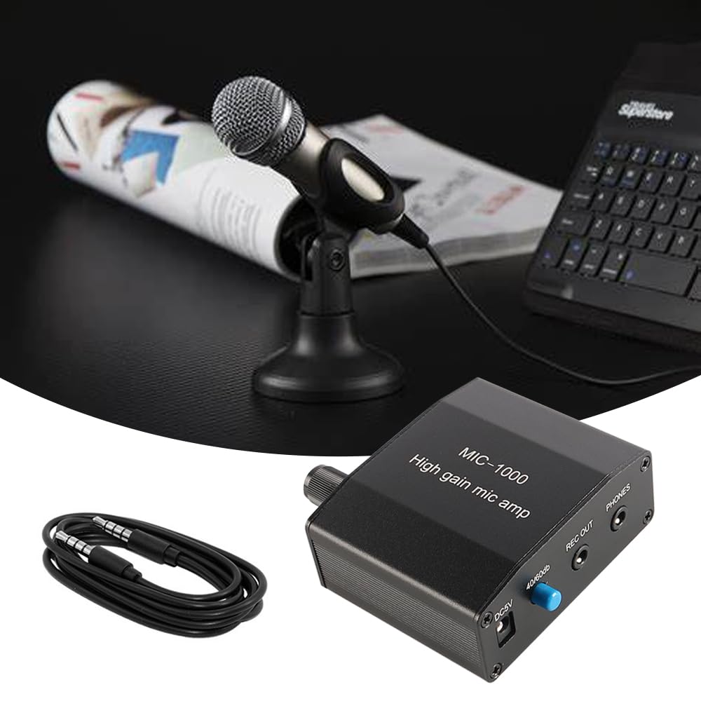 Kit d'amplificateur de Microphone préamplis Amplificateur de Son Micro avec Gain 1000x Ensemble d'accessoires Parfait pour l'enregistrement du Son en Direct et Les Applications de Diffusion
