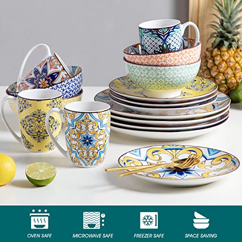 Vancasso Jasmin Dinnerware Sets For 4 Colorful Plates And Bowls Set Porcelain Hand Painted Arabic Style Dinner Set 16 Pieces Combined Dinner Plates Dessert Bowls Mixed Color #TOP3