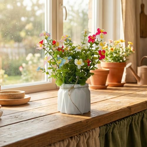 Image of Dekorly Artificial Lavender Plant in White Pot, 18cm - Realistic Faux Flower Arrangement for Home & Office Decor (Set of 1) (1, New Fern Filler)