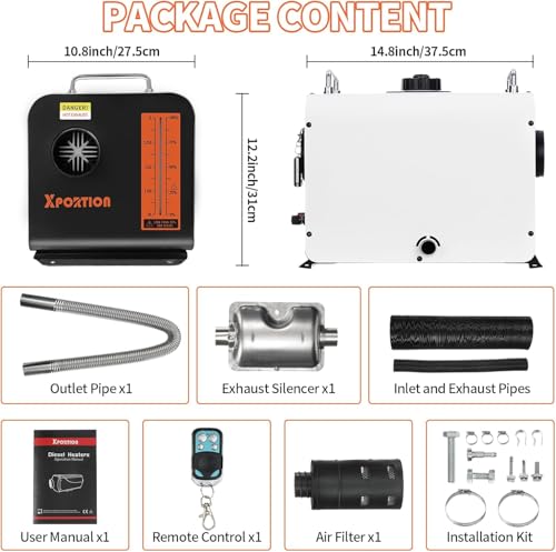 Diesel-Heizung 8.3KW, tragbare schwarze Diesel-Luftheizung 12V/24V/110V, All-in-One Diesel-Heizung mit Fernbedienung und LCD-Panel-Steuerung für Autos, LKWs, Wohnmobile und den Innenbereich