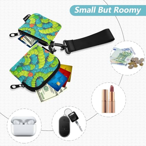 Cute Cartoon Animal Caterpillar Dual Coin Purse Credit Card Holder Wallet Slim Detachable Key Chain Wallet Change Purse with Zipper Coin Pocket for Ladies 2 Pcs2
