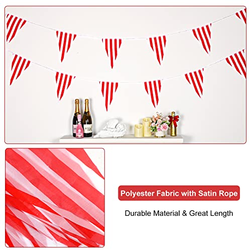 Rubfac 170Ft 120Pcs Red And White Striped Pennant Banner Flags String Triangle Bunting Flags, Party Supplies For Carnival Circus Decorations, Kids Birthday, New Year Eve Celebration #TOP2