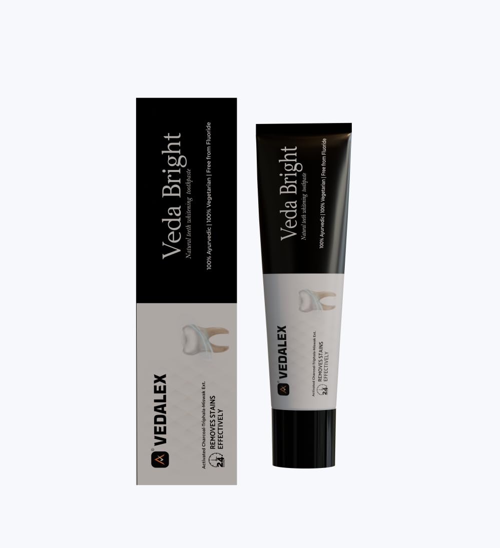 VEDALEX Veda Bright Charcoal Toothpaste Pack of 3 | Activated Charcoal & Triphala | Ayurvedic Herbal Toothpaste | Fluoride Free | Helps Remove Surface Stains & Fresh Breath-image-36