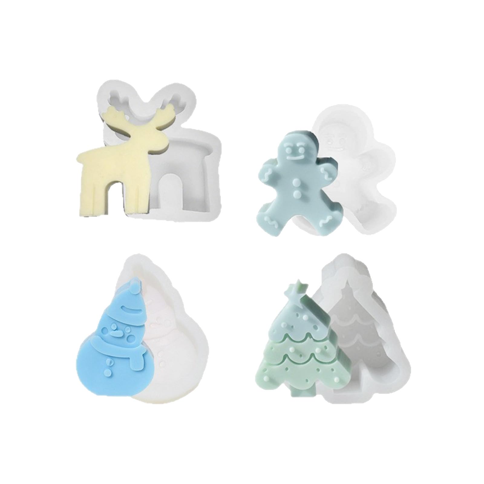 KAQNTUD Pack of 4 Christmas Candle Moulds Snowman Casting Moulds Tree Silicone Mould Ornament Plaster Epoxy Resin Moulds Christmas Candle Tree Silicone Ornament Epoxy Resin