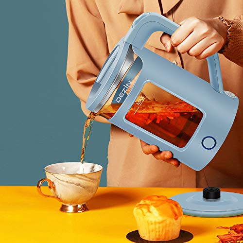 Dezin Electric Kettle, Electric Tea Kettle with Bicolor LED and Keep Warm Function, 1.5L Double Wall Water Kettle with Auto Shut-Off and Boil Dry Protection Tech for Coffee, Window-Glass Design, Blue