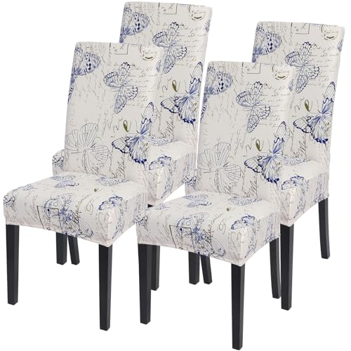 Image of SearchI Dining Room Chair Covers Set of 4, Stretch Printed Parsons Chair Slipcovers Spandex Removable Washable Kitchen Chair Protector Cover for Dining Room, Hotel, Ceremony (Butterfly Pattern)