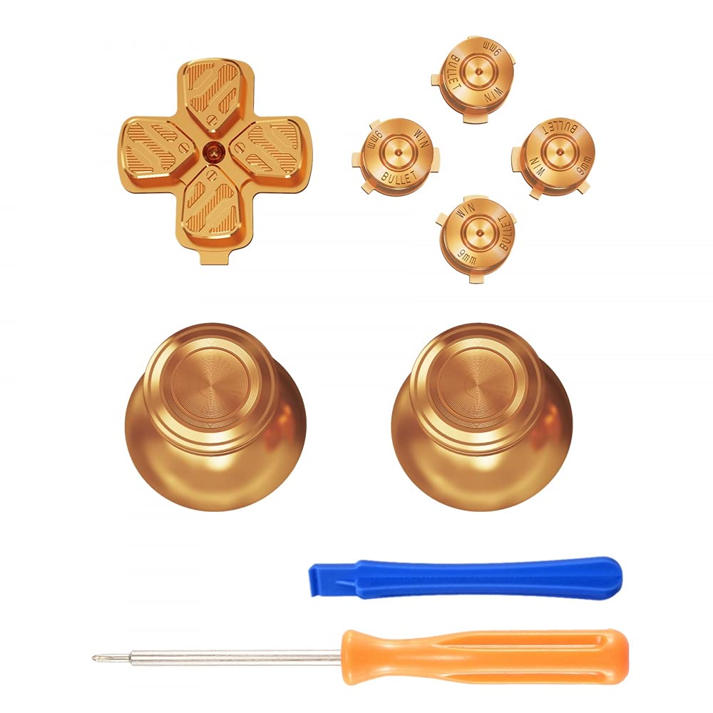 eXtremeRate Metal Thumbsticks Przyciski Dpad ABXY dla ps5 Controller, Zamiennik Zestawu Niestandardowego Aluminiowe Analogowe Drążki & Przyciski Akcji & Klawisze Kierunkowe dla ps5 controller - Złoto