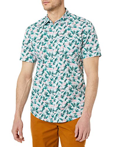 Amazon Essentials Camisa de Corte Ceñido con Mangas Cortas, Botones y Estampado Hombre, Azul Flamenco, XXL