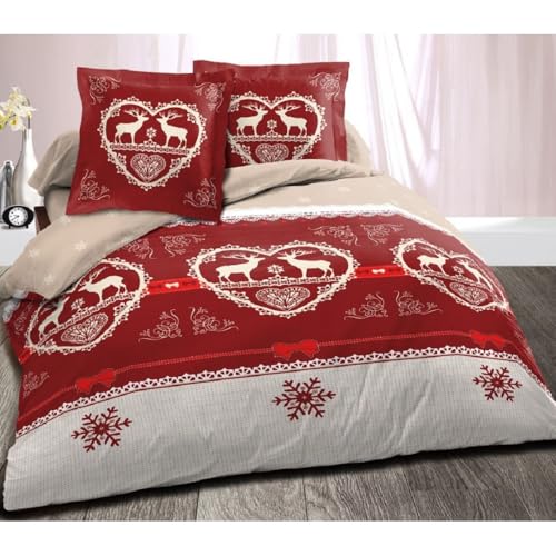 Alpes Blanc Housse de Couette Coton Montagne Winter Rouge 280 x 240 cm