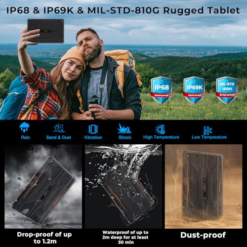 Image of HOTWAV R8 Rugged Tablet Android 14, 10.1 inch HD+ Display 10800mAh Battery, Octa-Core 12GB RAM+128GB ROM+1TB Outdoor Tablet, 13MP+5MP Camera IP68 /IP69K Waterproof, 4G Dual SIM /5G WiFi /BT5.1 /GPS | Waterproof Tablet 10800mAh 13MP+5MP Camera, IP68 /IP69K /MIL-STD-810H Shockproof,4G Dual SIM /5G WiFi /BT5.1 /GPS /OTG /Face ID