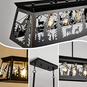 Rustic kitchen island lightingl32 inch 5 light black farmhouse rectangular chandelier for dining room over tablebar pendant light fixture kitchen island hanging light fixture  urban country home decor