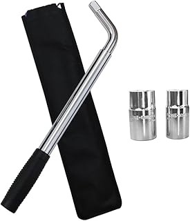 LECWOF 19" Universal Extended Lug Wrench 4 Way Heavy Duty Tire Steel Nut Set with Storage Bag and Standard Sockets 17mm 19mm 21mm 23mm for Cross Wheel Wrench (Chrome Carbon Steel)