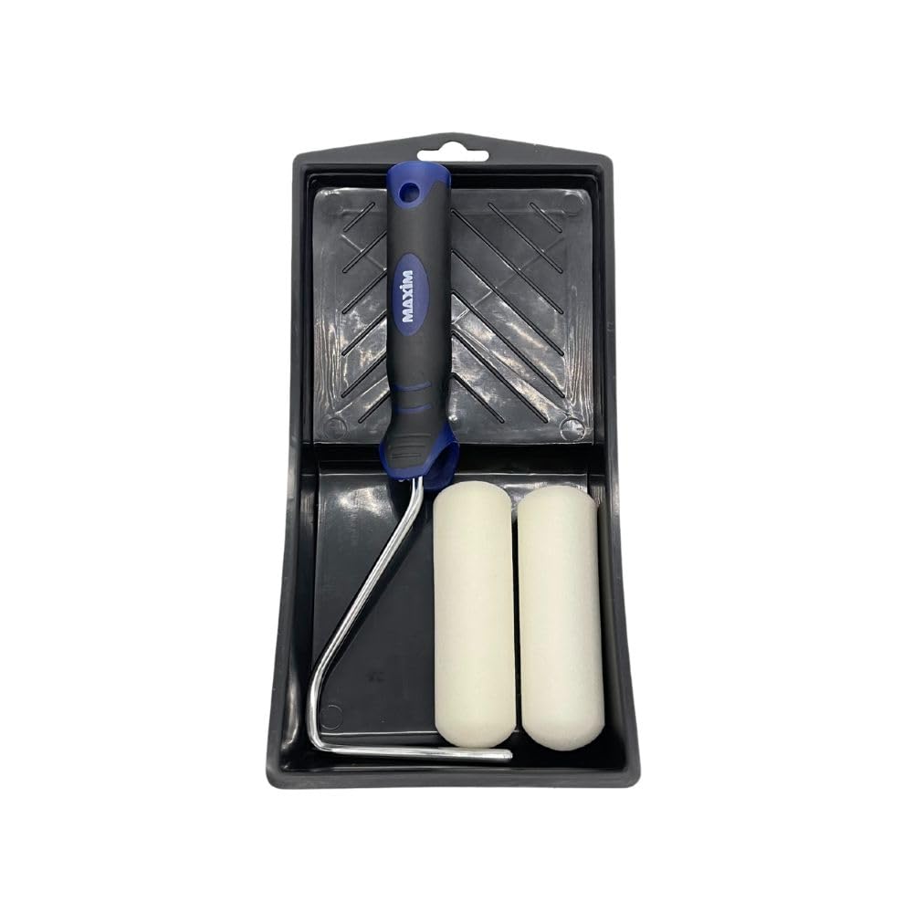 Maxim Kit de mini rouleau professionnel en mousse, manchons doubles de rouleau en mousse de 10,2 cm, mini plateau noir de 10,2 cm, rouleaux en mousse haute densité et poignée en caoutchouc souple,