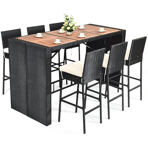 HAPPYGRILL 7-Piece Outdoor Wicker Bar Set Cover