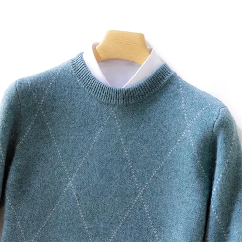 Men Cashmere Wool Sweater O-Neck Jacquard Pullover Autumn Winter Casual Thick Jumper Large Size Top Sky Blue2