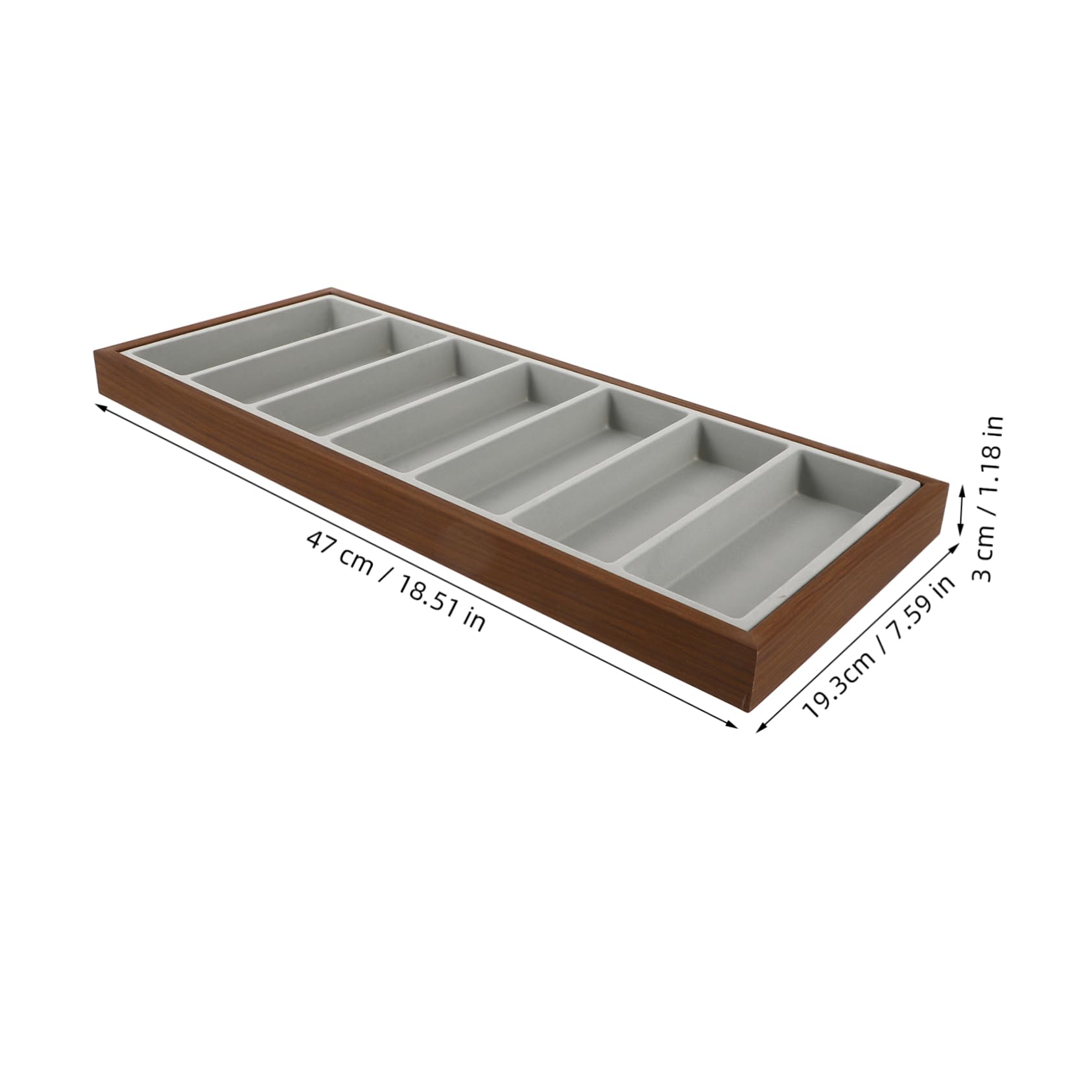 YARNOW Porta Occhiali da Sole in Legno con 7 Scomparti, Vassoio Organizzatore con Tessuto Grigio, Multiuso per Casa e Negozio con Eccellente Fattura