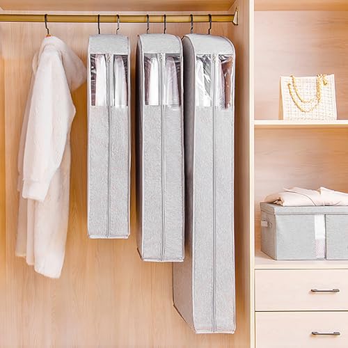 Zippered Garment Bags for Hanging Clothes with Clear Window - 39.3in Gray Closet Storage Solutions for Dresses, Suits, and Long Garments - Durable & Stylish3