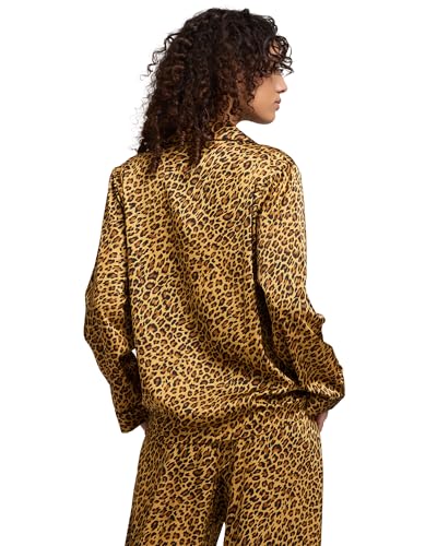 Image of YiNi LuLu Womens Silk Satin Pajamas Set Button Down 2 Piece Pjs Long Sleeve Oversized Sleepwear with Pockets
