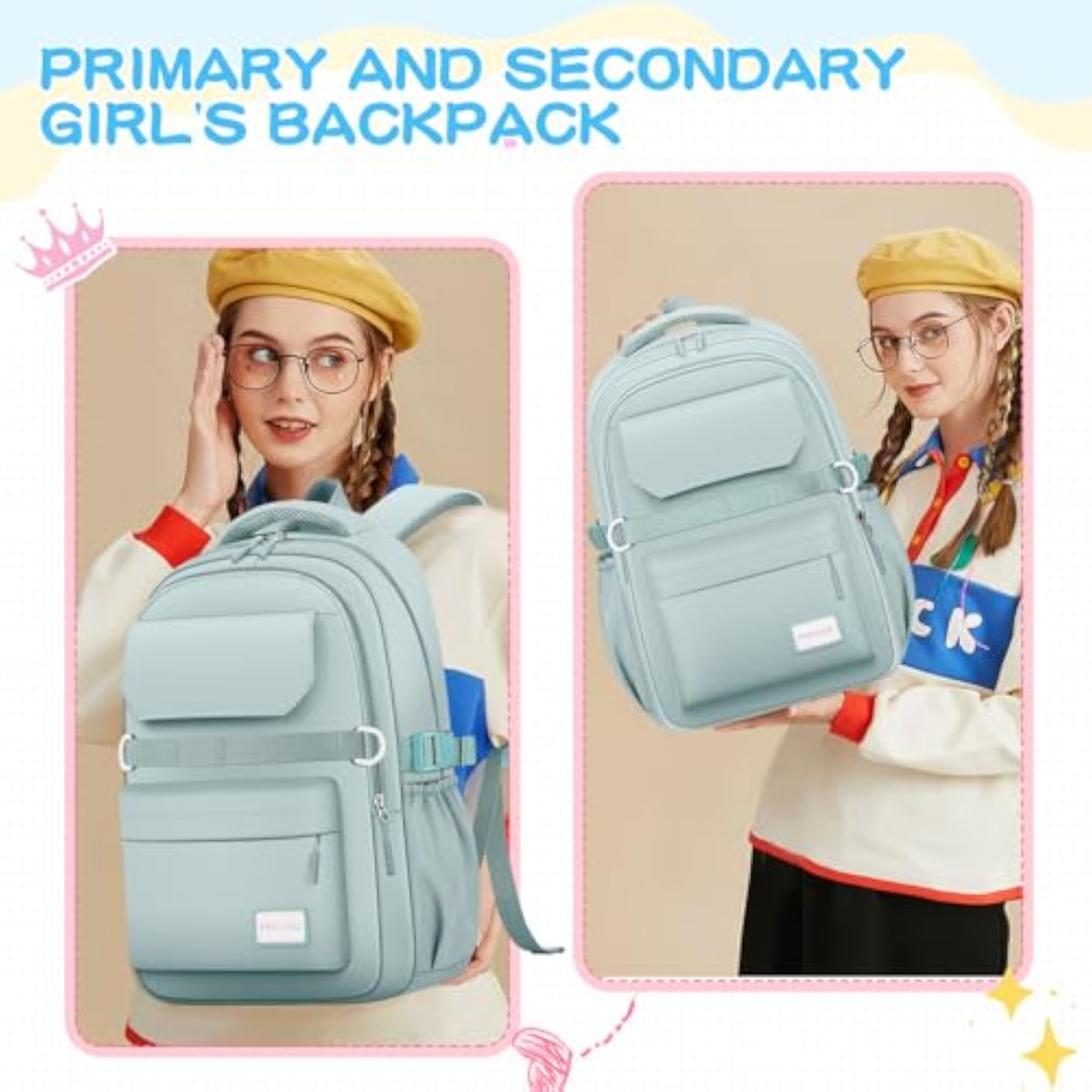 Kids School Backpack for Teens Girls, Lightweight Aesthetic