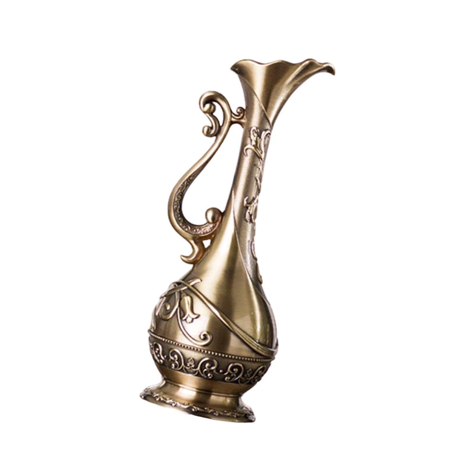 Geometric Embossed Bronze Metal Vases Carving Design for Modern Homes Decors Artistic Centerpieces Flower Container Vintage Metal Vases