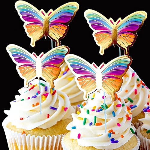 Ymrott Cupcake Topper Butterfly Cake Toppers Happy Birthday Acrylic Food Decoration Wedding Party Supplies Multicolor 40 Pieces #TOP3