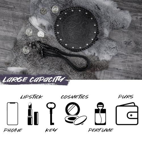Image of HiiFeuer Viking Embossed Crossbody Bag, Nordic Faux Leather Belt Bag Satchel Bag, Medieval Portable Cosplay Shoulder Bag | Embossed