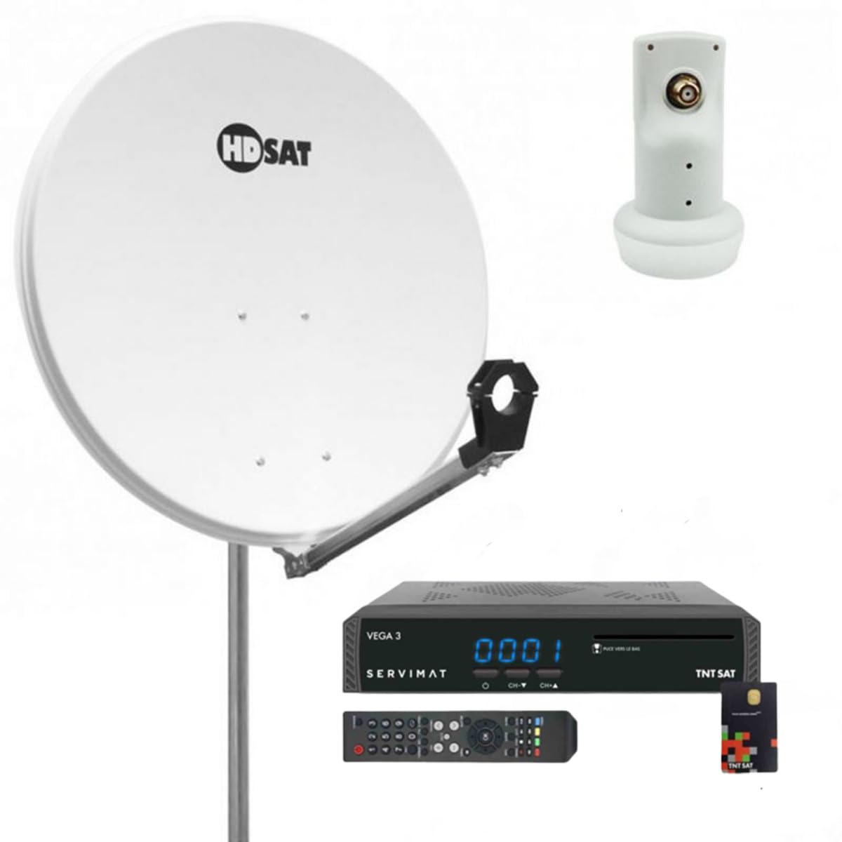 Set parabola satellitare in acciaio 80 cm + LNB singolo + ricevitore TNTSAT