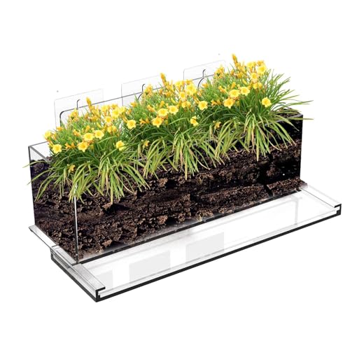 Uozonit Vasi di fiori per finestre, vasi da fiori per davanzale della finestra, senza foratura, trasparenti per davanzale della finestra, moderno contenitore per fiori con adesivi a ventosa, vaso