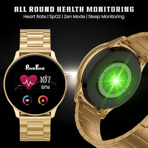 Image of PunnkFunnk Active 5 Smart Watch with 1.3 inch AMOLED HD Display | Bluetooth Calling, AI Voice Assistant, 100+ Sports Modes, Heart Rate & SPO₂ Tracking, IP68 Waterproof for Men & Women- (Metal Gold)