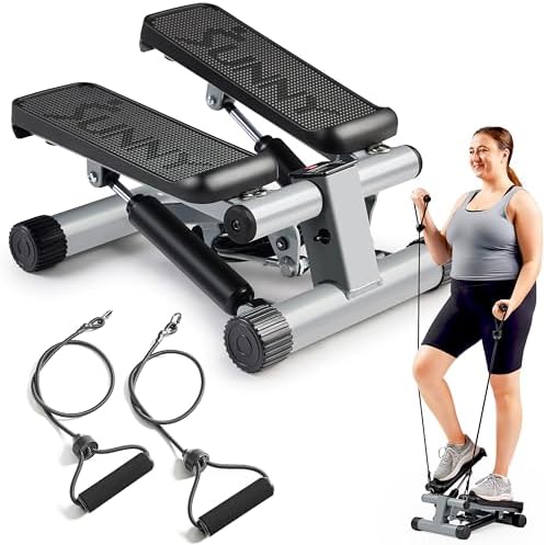 Sunny Health & Fitness Mini Steppers for Exercise at Home, Stair Step Workout Machine with Resistance Bands, Full Body Cardio