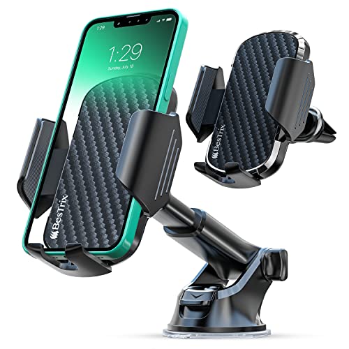 Bestrix 3-in-1 Universal Car Phone Mount Holder - Strong Suction for Dashboard & Windshield + Air Vent Clip - Adjustable Arm for All Smartphones up to 6.9”– Dashboard