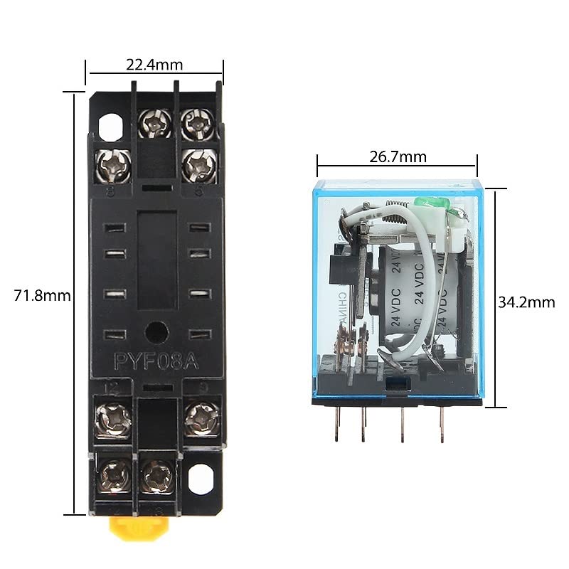 MY2NJ HH52P DPDT Miniature Coil Electromagnetic Intermediate Relay AC12V 24V DC24V AC110V 220V 8 Pin with Socket Base(AC 12V)