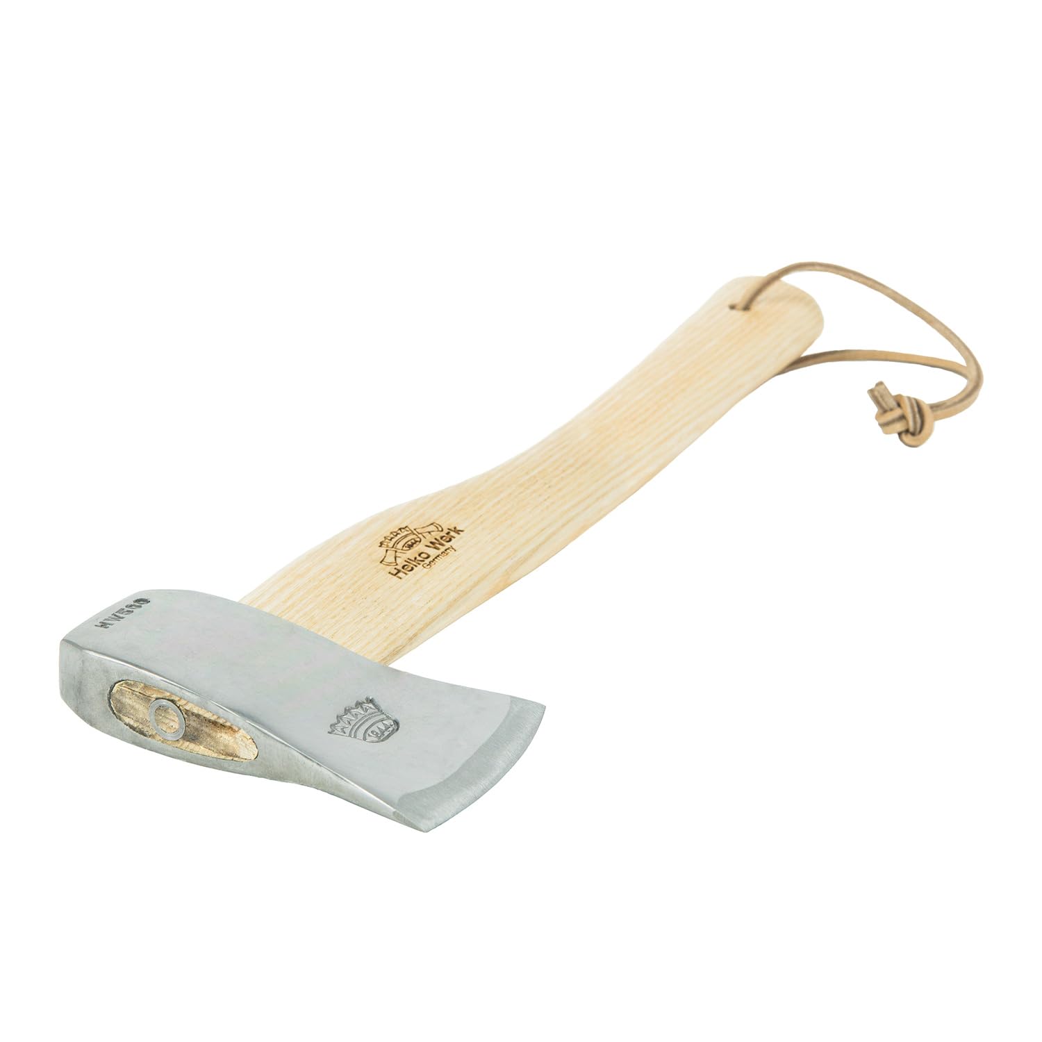 Helko Werk Outdoorbeil 500g – 36 cm Eschenstiel – C50 Kohlenstoffstahl – Kompaktes Camping Beil – Hacken & Hämmerarbeiten – inkl. Ledertasche mit Gürtelschlaufe – Made in Germany