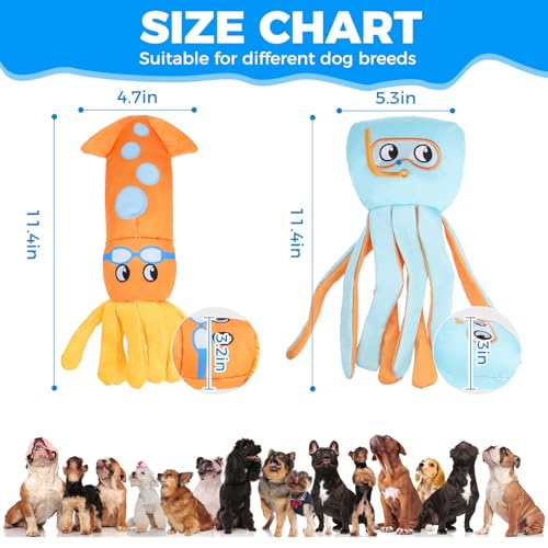 Image of Mihachi Floating Dog Water Pool Toys 2 Pack for Swimming Pool, Interactive Crinkle Pet Puppy Chew Toys for Play and Training, Funny Dog Toy for Small Medium Large Breed, Octopus & Squid