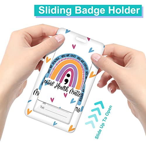 Plifal Id Badge Holder With Lanyard And Retractable Badge Reel Clip, Rainbow Mental Health Matters Card Name Tag Lanyard Vertical Id Protector Bage Clips For Nurse Nursing Psychologist Doctor Student #TOP7
