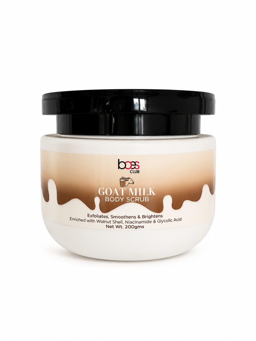 baes club goat milk body scrub | walnut shell exfoliating scrub | removes dead skin, tan & strawberry legs | 200g