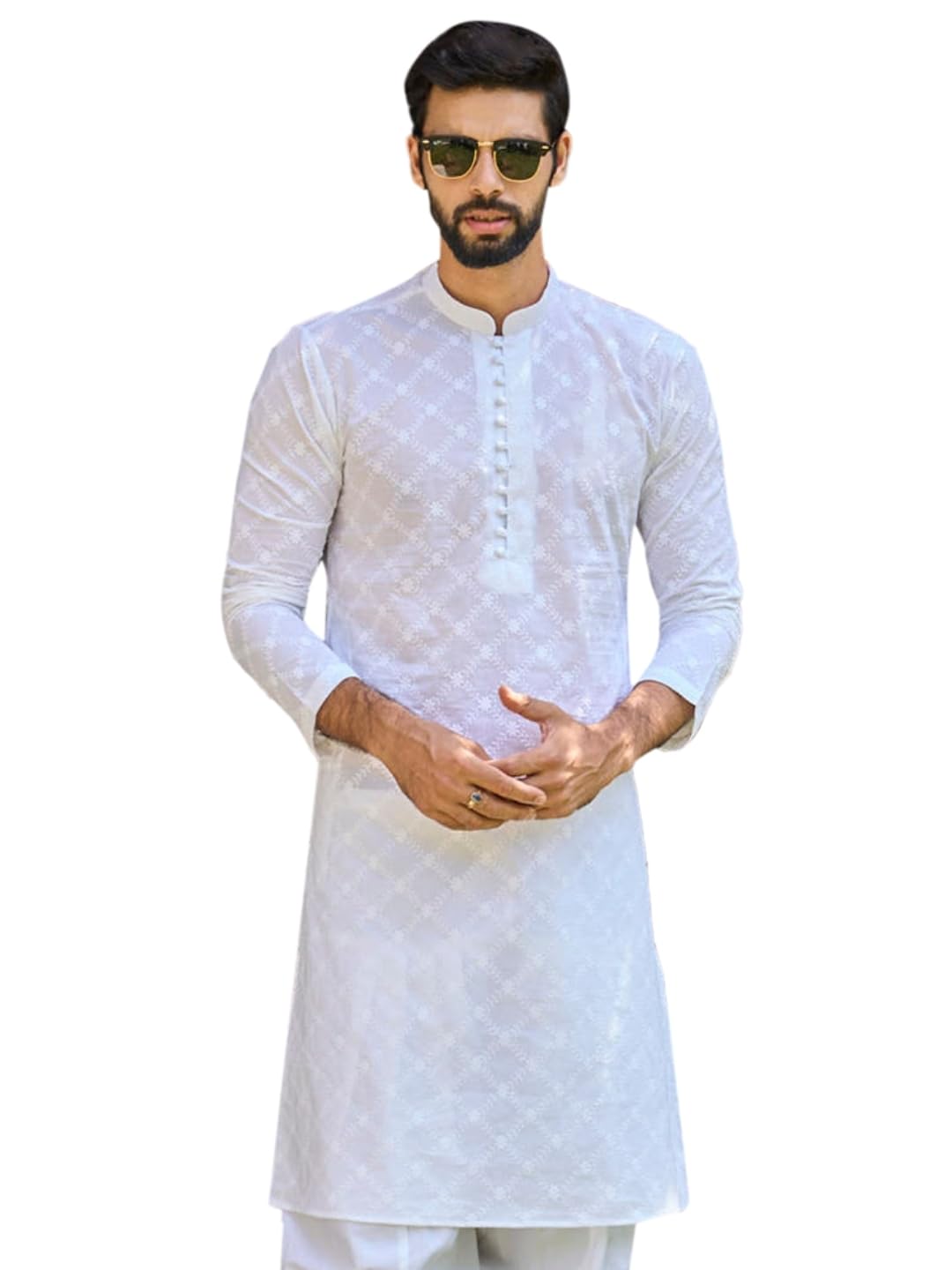 see designs Men White Chikankari Embroidered Straight Kurta-picture-45