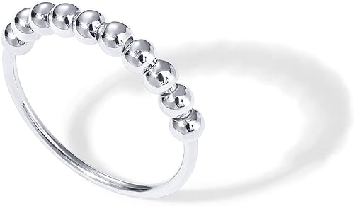 PAVOI 14K Gold Plated Anxiety Ring for Women Men  Spinner Anxiety Ring  Anxiety Ring with Beads  Fidget Ring for Women  Moon, Star, Beads