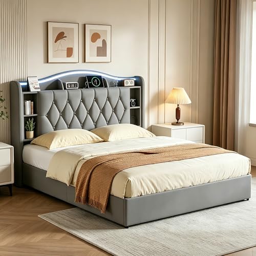 Letto Contenitore Matrimoniale 160x200 cm, Letto Baule con LED e