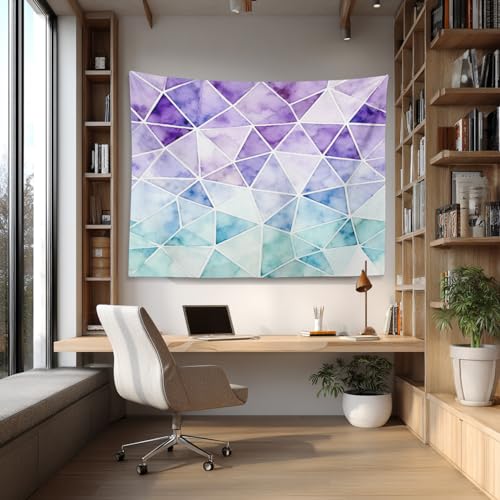 Tenture murale rayures bleues vertes blanches et violettes